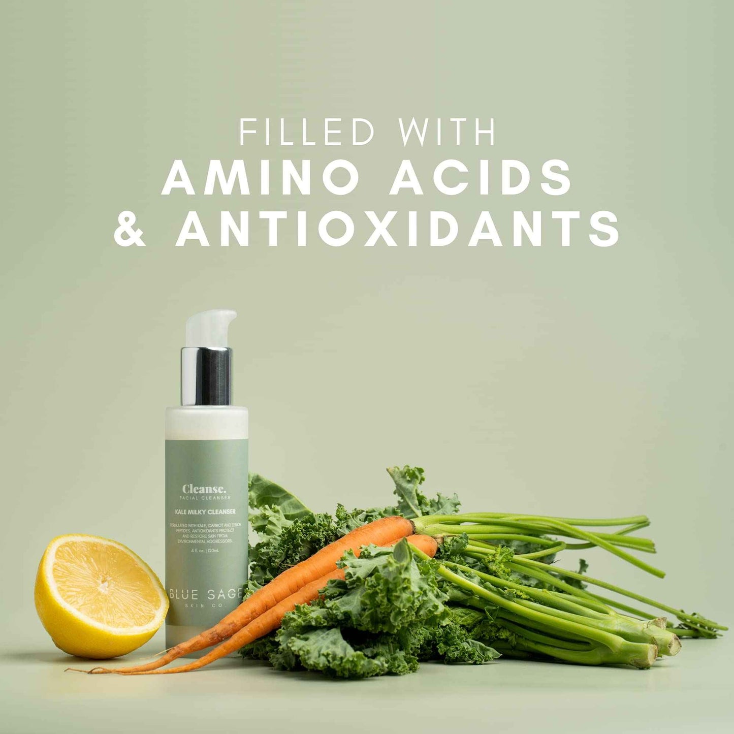 Blue Sage Kale Milky Daily Facial Cleanser | Natural Anti-Aging Face Wash with Antioxidants and Amino Acids to protect and repair skin from the aging effects of pollution