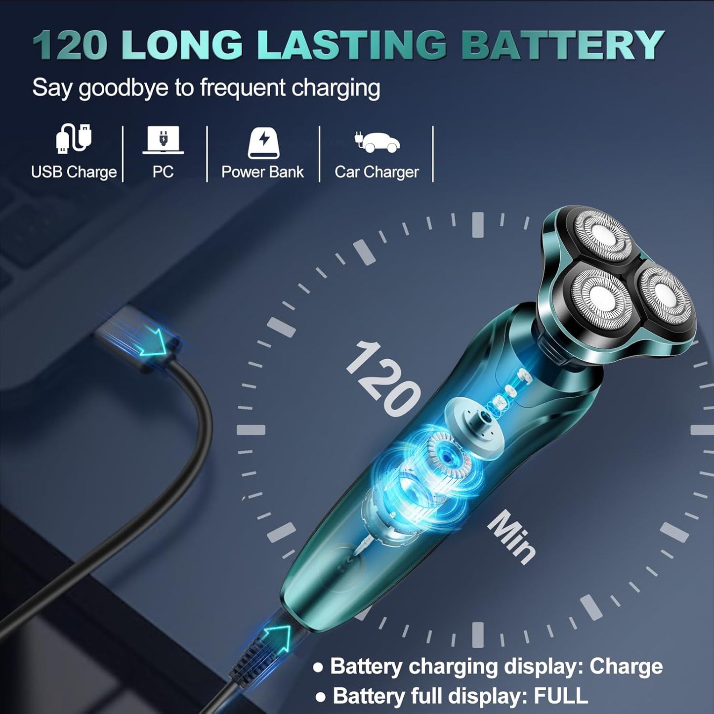 Electric Razor for Men - 4D Dual-Ring Floating Head Shaver | IPX7 Waterproof, USB-C Fast Charging, Ergonomic Travel Design