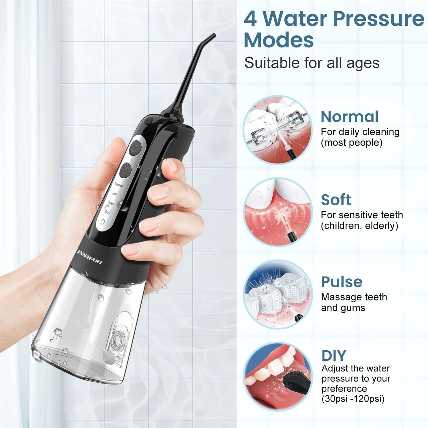 **Cordless Water Dental Flosser - Professional USB Rechargeable Oral Irrigator | 300ML Tank, 6 Modes, IPX7 Waterproof**