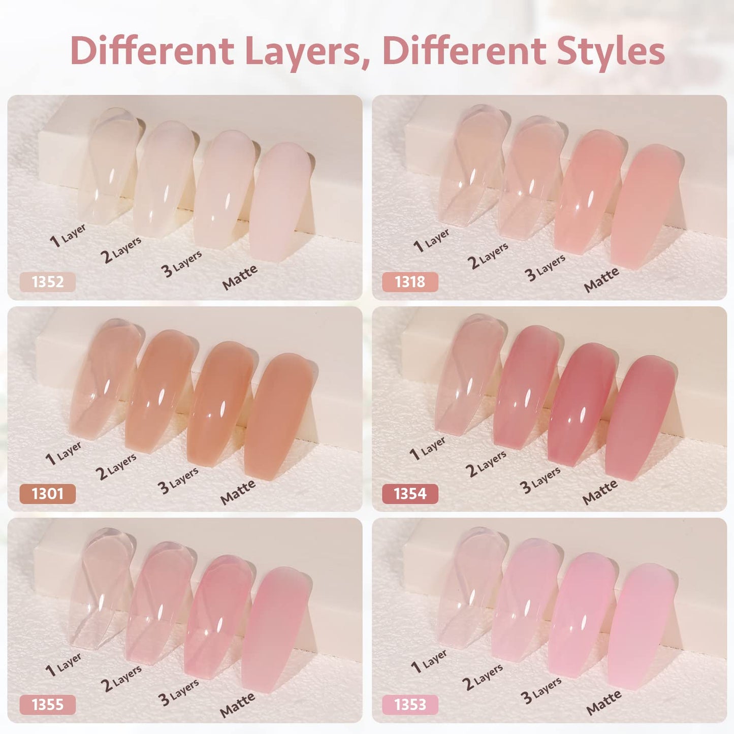 GAOY Jelly Nude Pink Gel Nail Polish Set, 6 Transparent Sheer Colors Soak Off UV Light Cure Gel Polish Kit for Salon and Nail Art DIY at Home