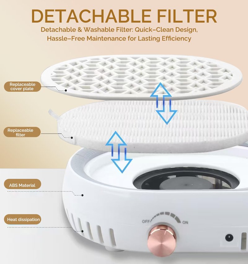 Lumcrissy Professional Nail Dust Collector - 4500 RPM Strong Suction, Quiet Adjustable Brushless Turbo Fan, 360° Dust Collection for Acrylic/Gel Nails, Salon & Home Use (Oatmeal)
