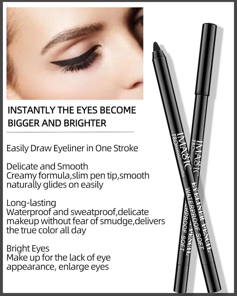 Black Waterproof Gel Eyeliner Pencil Set - Smudge-Proof & Fade-Proof | Perfect for Cat Eye & Smoky Eye Looks
