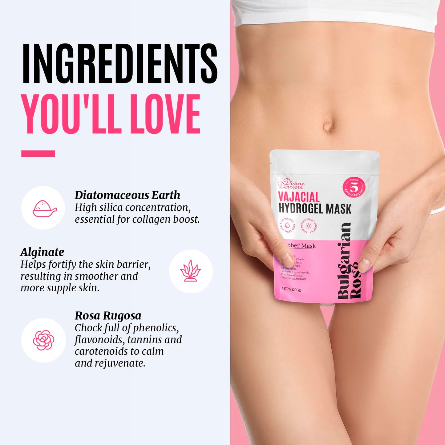Vajacial Hydrogel Mask - Premium Deeply Purifying Jelly Mask with Bulgarian Rose Petals | Hydrating Peel-Off Kit