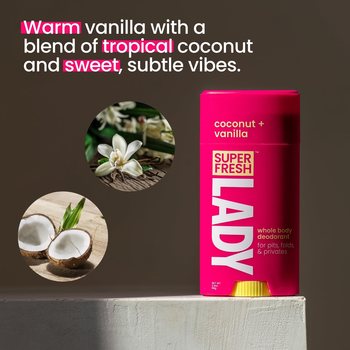 Super Fresh Aluminum Free Deodorant Stick for Women, Non Toxic Coconut and Vanilla Whole Body Odor Control, Skin Safe, 2 Pack