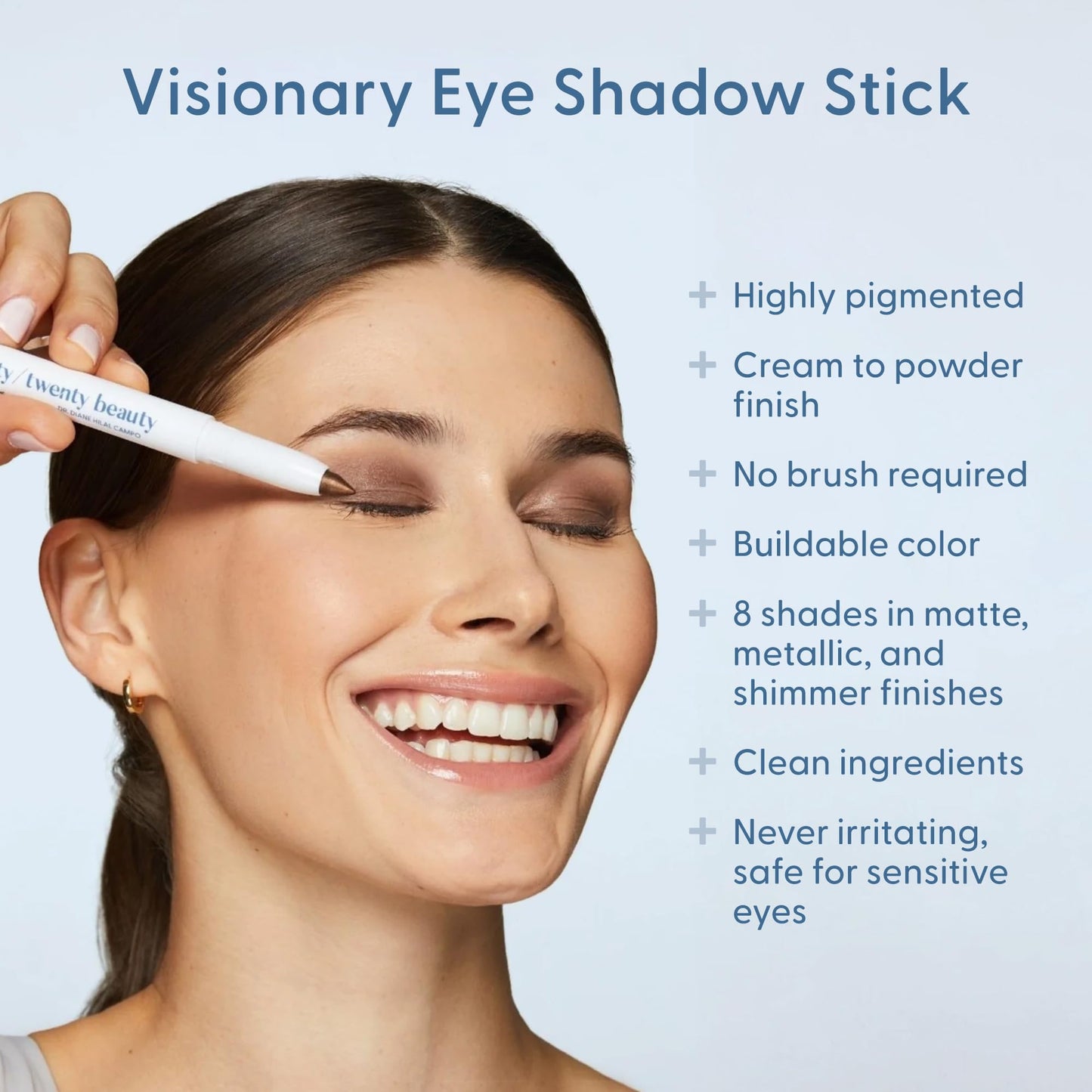 twenty/twenty beauty Visionary Eye Shadow Stick – Shimmer Cream Eye Shadow Pencil - Safe for Sensitive Eyes - Ophthalmologist Developed – Vegan, Cruelty-Free, Clean Ingredients (Rose Colored Glasses)