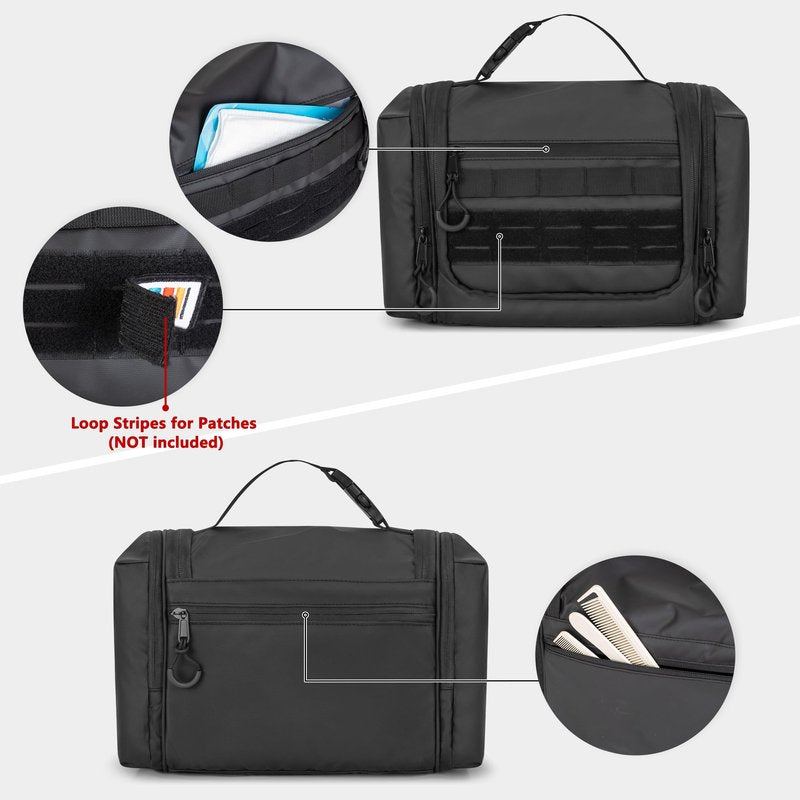 Prokva Hanging Toiletry Bag for Men, Tactical Dopp Kit Toiletry Travel Bag, Large Hygiene Organizer Shower Bag for Camping Outdoor, Black