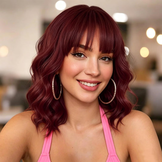 99J Burgundy Wig For Boho Braids 100g Deep Wave Bulk 12A No Weft Curly Wet and Wavy Boho Hair Wig(99J-Deep Wave, 16 Inch)