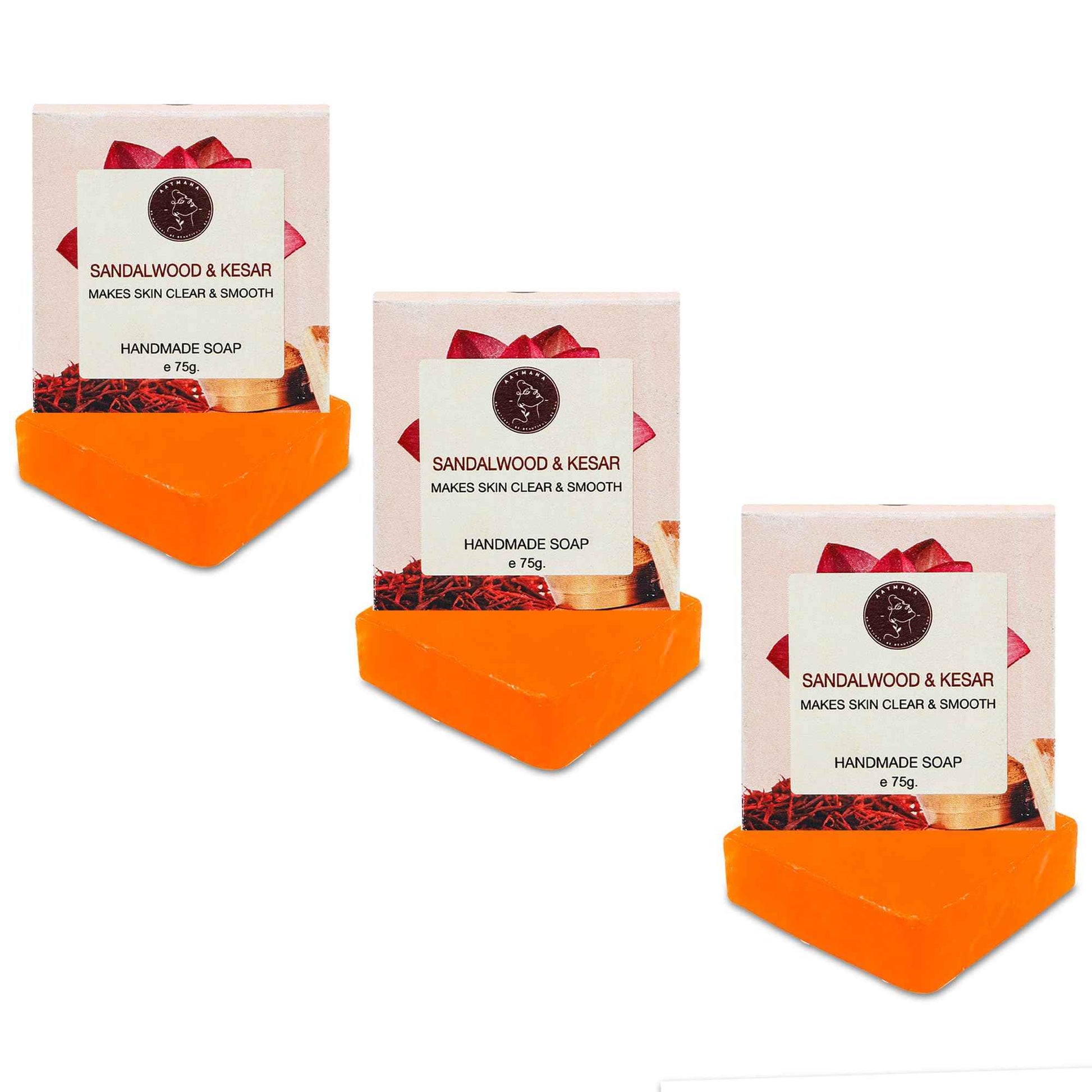 AATMANA Sandalwood Saffron Handmade Natural Bar Soap for Men & Women, Moisturizing Body & Face Soap, 7.9 Oz Soap Bars (3 Soap Set)