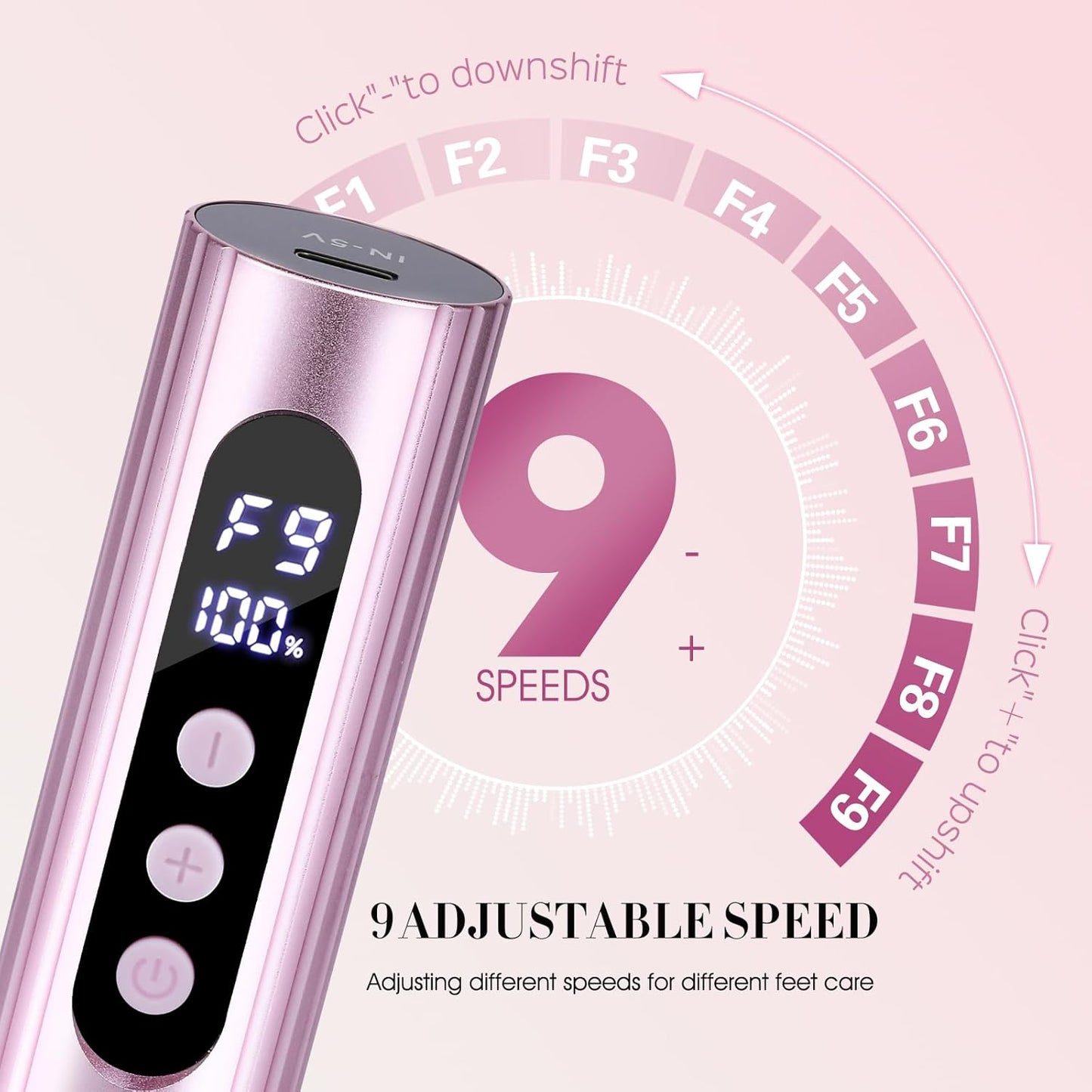 Electric Foot Callus Remover - 2 in 1 Rechargeable Pedicure Tool with 9 Speeds & Digital Display | Pink