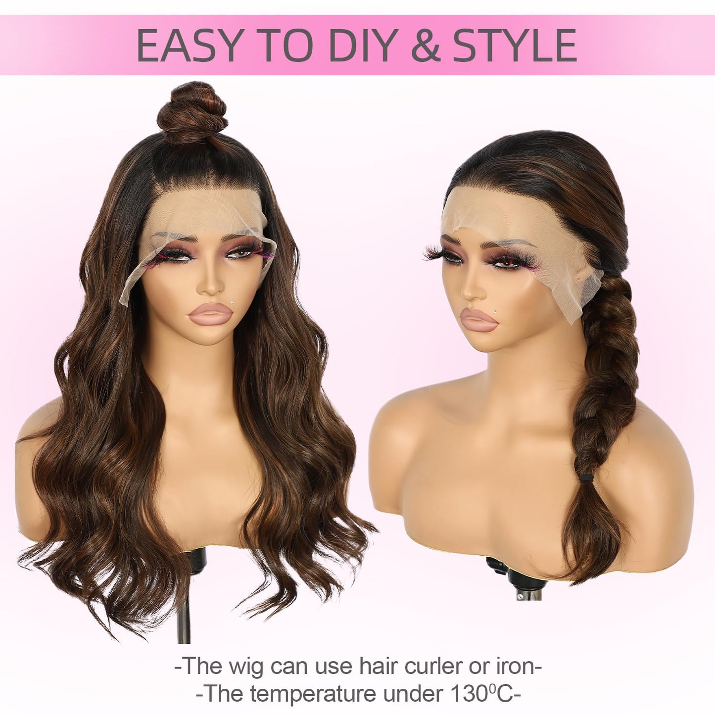 Brown Lace Front Wig - 13x4 Pre-Plucked Loose Wave | 20-Inch Synthetic Heat Resistant Fiber for Daily Wear