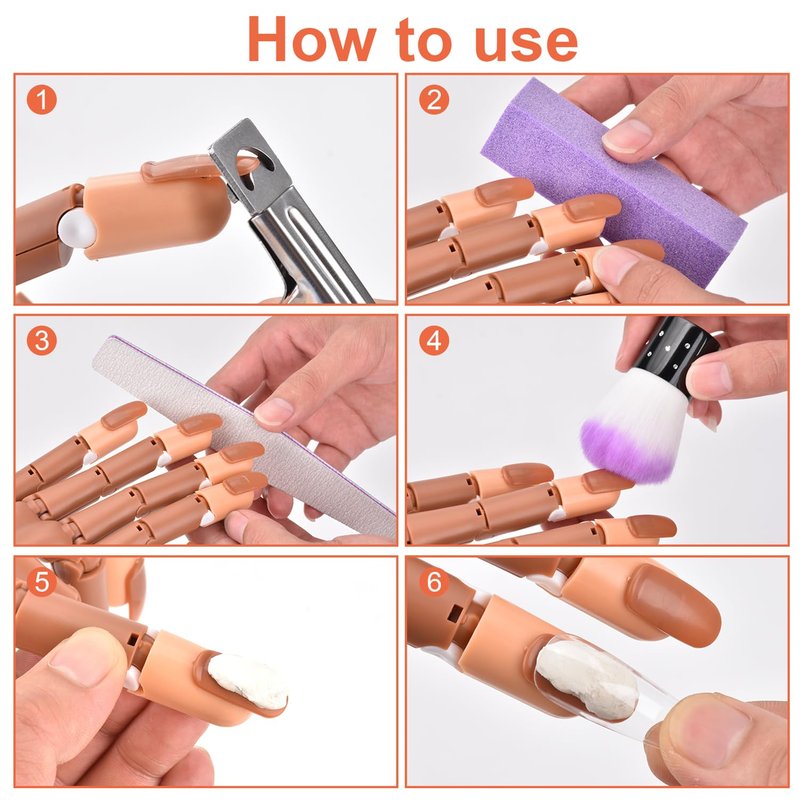 NXJ INFILILA Practice Hand for Acrylic Nails, Flexible Moveable Nail Practice Fake Hand, Manicure Trainng Kits with 200PCS Nail Tips, Files and Clipper, for DIY Manicure Salon Supplies Techs