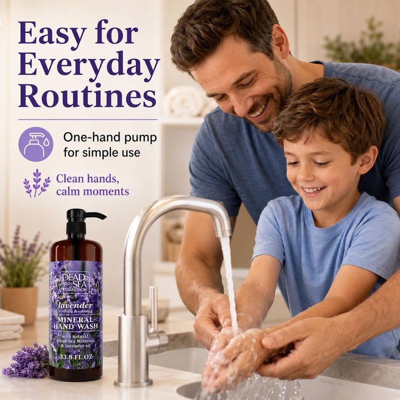 Dead Sea Collection Hand Soap Pump Lavender - Moisturizing Hand Wash Liquid with Dead Sea Minerals and Lavender Oil, Reviving, Calming - Pack of 2 (33.8 Fl Oz Each) - 67.6 Fl Oz Total