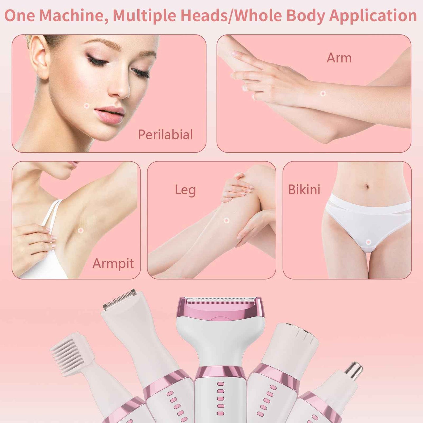 RUIM Electric Razor for Women, 5-in-1 Painless Wet & Dry Facial Hair Remover & Shaver for Face, Body, Bikini Line