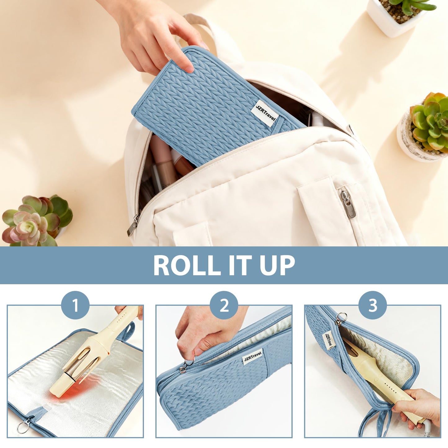 2 Pack Heat Resistant Travel Bag Organizer for Hot Tools Hair Dryer Flat Iron Curling Iron 2 in 1 Heat Proof Mat Portable Travel Essentials Bags