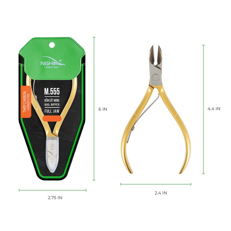 NGHIA Gold Nail Nipper - M-555 (Hard Steel): Precision 16 Jaw Acrylic Nipper with Gold Plated Finish, Curve Handle, and Single Spring Mechanism