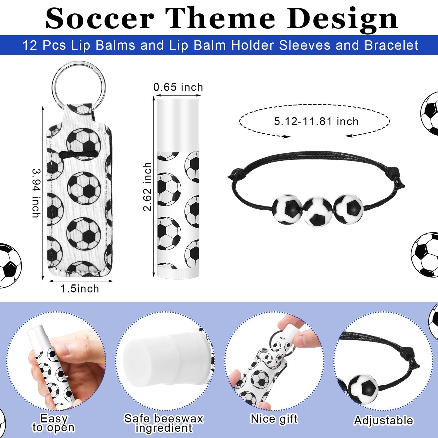 Yeyeplum 72 Pcs Soccer Team Gifts Party Favors Include 12 Makeup Bags 12 Lip Balm 12 Lip Balm Holder 12 Necklace 12 Adjustable Bracelet 12 Mirrors for Soccer Lovers Players Party Supplies