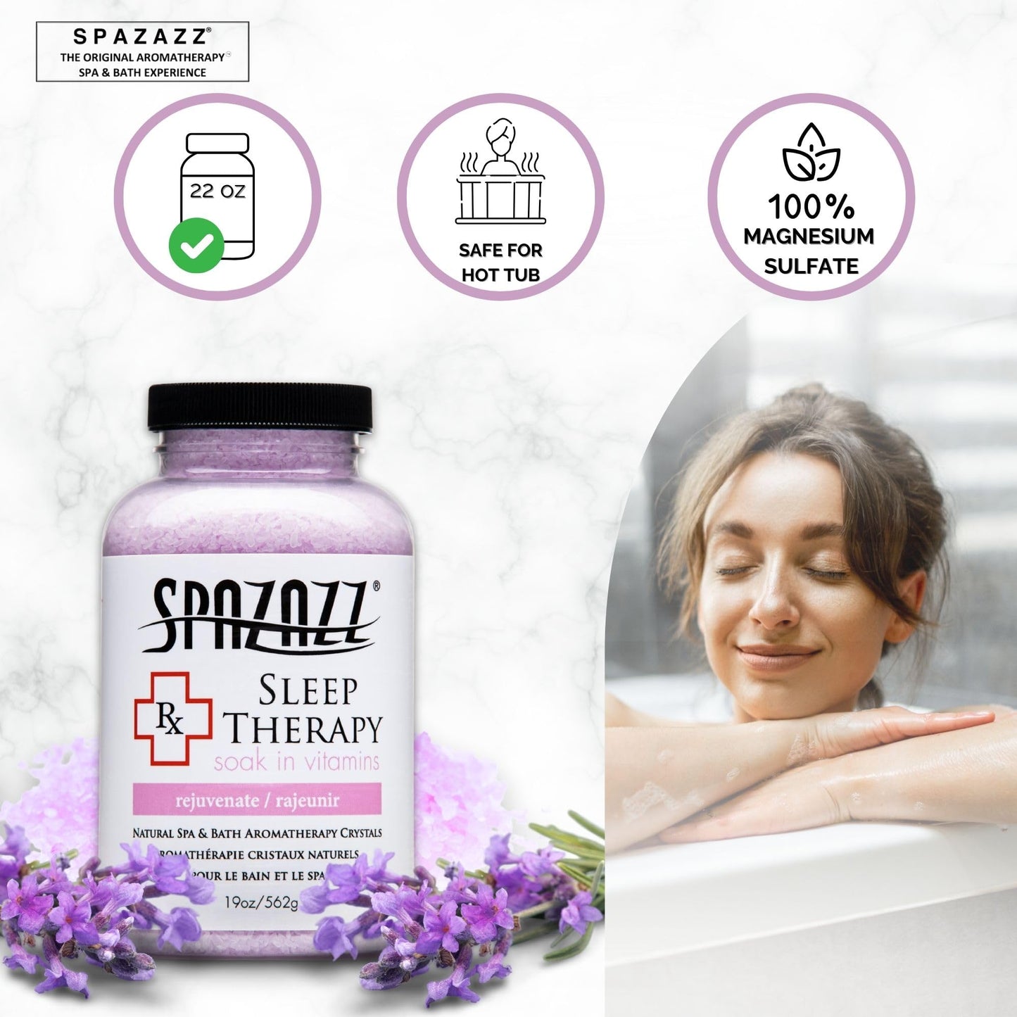Spazazz RX Sleep Therapy Aromatherapy Bath Salt Crystals 2-Pack (19 Oz Each) - Spazazz Aromatherapy Bath Salts for Hot Tubs & Baths, Safe for All Spas & Bath Types