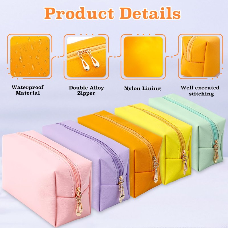 PIEMEET 15Pcs Makeup Bag Bulk, PVC Leather Cosmetic Bag, Double Zippers Cosmetic Pouch, Waterproof Toiletry Bags, Plain Makeup Pouch Travel Bags for Women Party Gift Travel Storage Organizer, 5 Colors