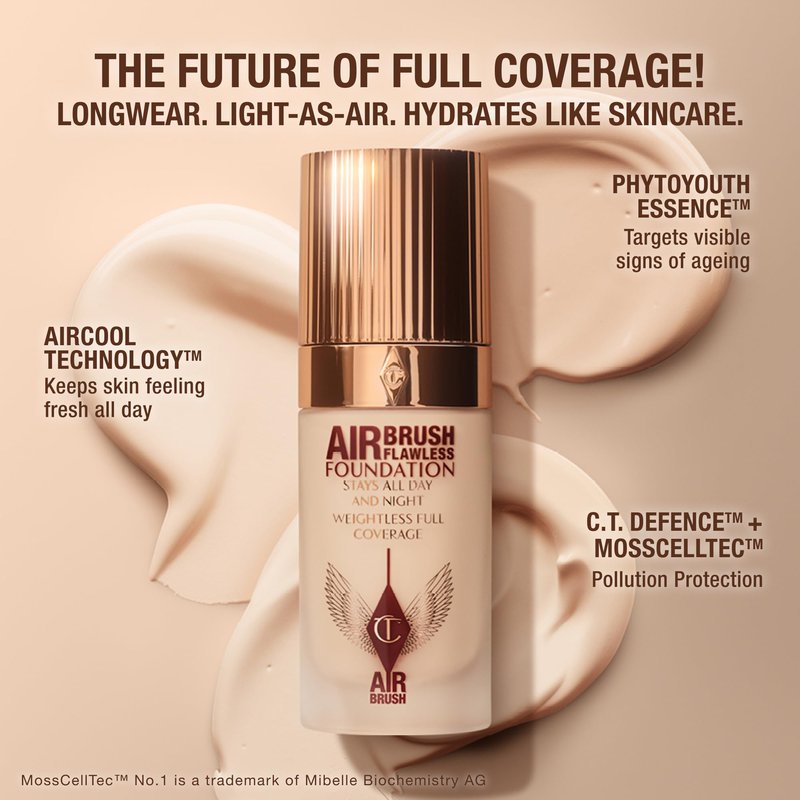 Charlotte Tilbury Airbrush Flawless Matte Foundation - Full Coverage Liquid Makeup with a Natural-Matte Finish - Smoothes & Blurs Pores - Waterproof & Transfer Resistant - 17 Cool