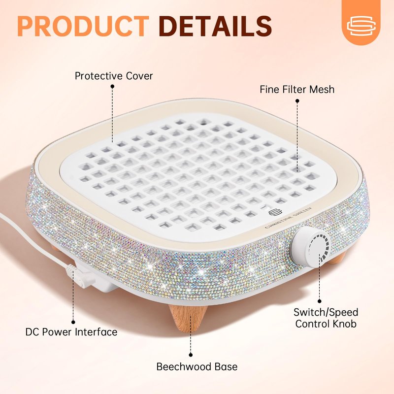 CHRISTINE SHELLY Nail Dust Collector, Powerful 4000RPM Vacuum Fan Vent Dust Collector Extractor Dust Suction Machine for Acrylic Nails Polishing, Nail Salon& Home