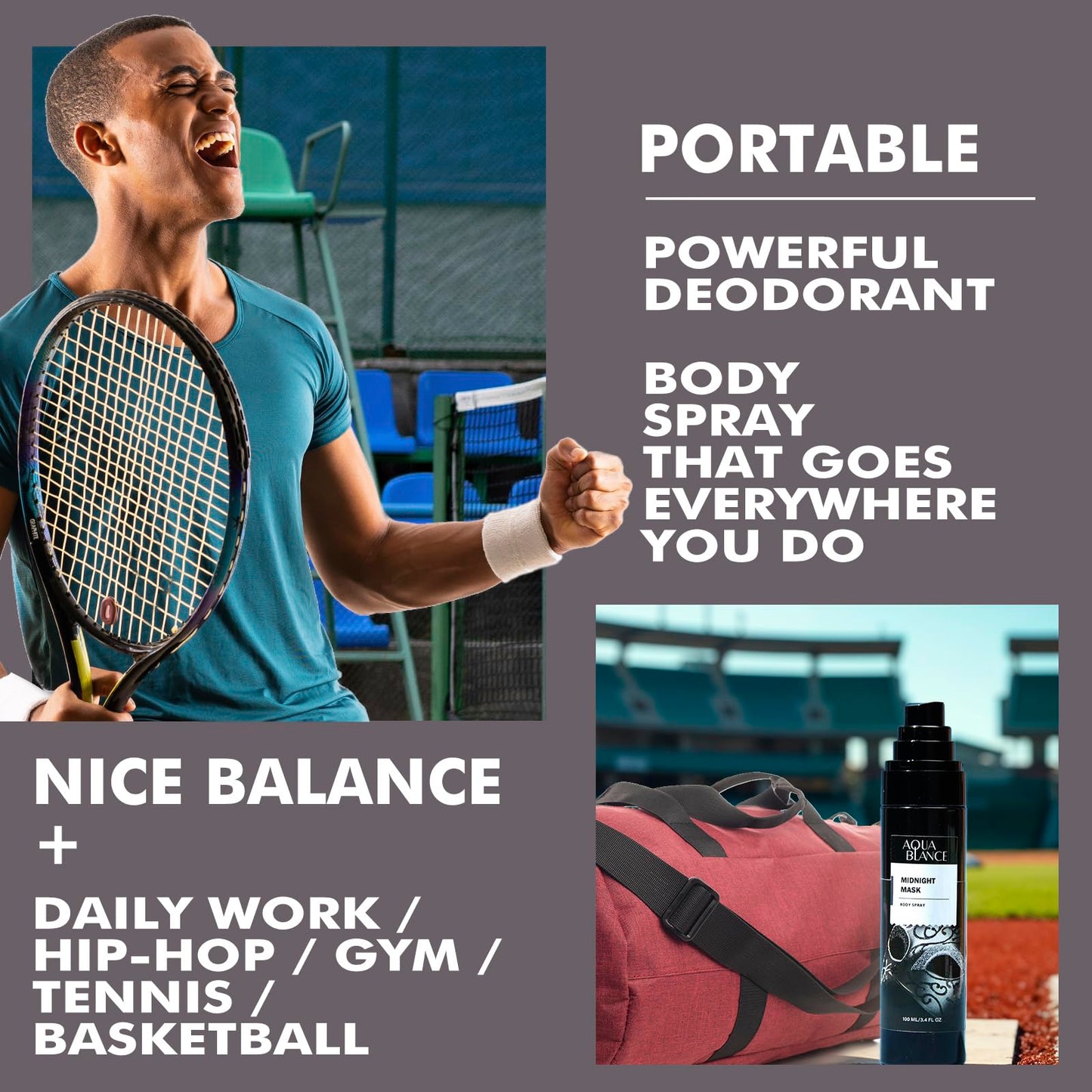 AQUA BLANCE Body Spray for Men, Mens Body Refreshing Spray, Long Lasting, Pack of 3, Each 3.4 Fl Oz, Total 10.2 Fl Oz, Notes of Bergamot, Patchouli, Cedar, Leather