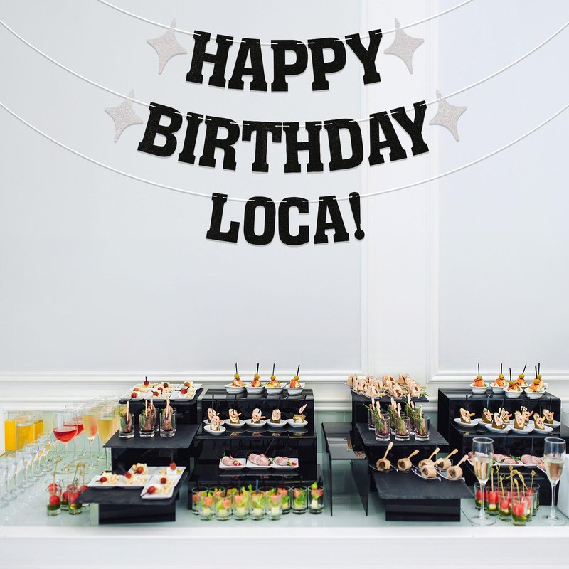 Happy Birthday Loca Banner Vampire Birthday Party Decorations Funny Birthday Party Decorations for Her 18th, 21st, 25th 30th Birthday Party Banner Black Glitter
