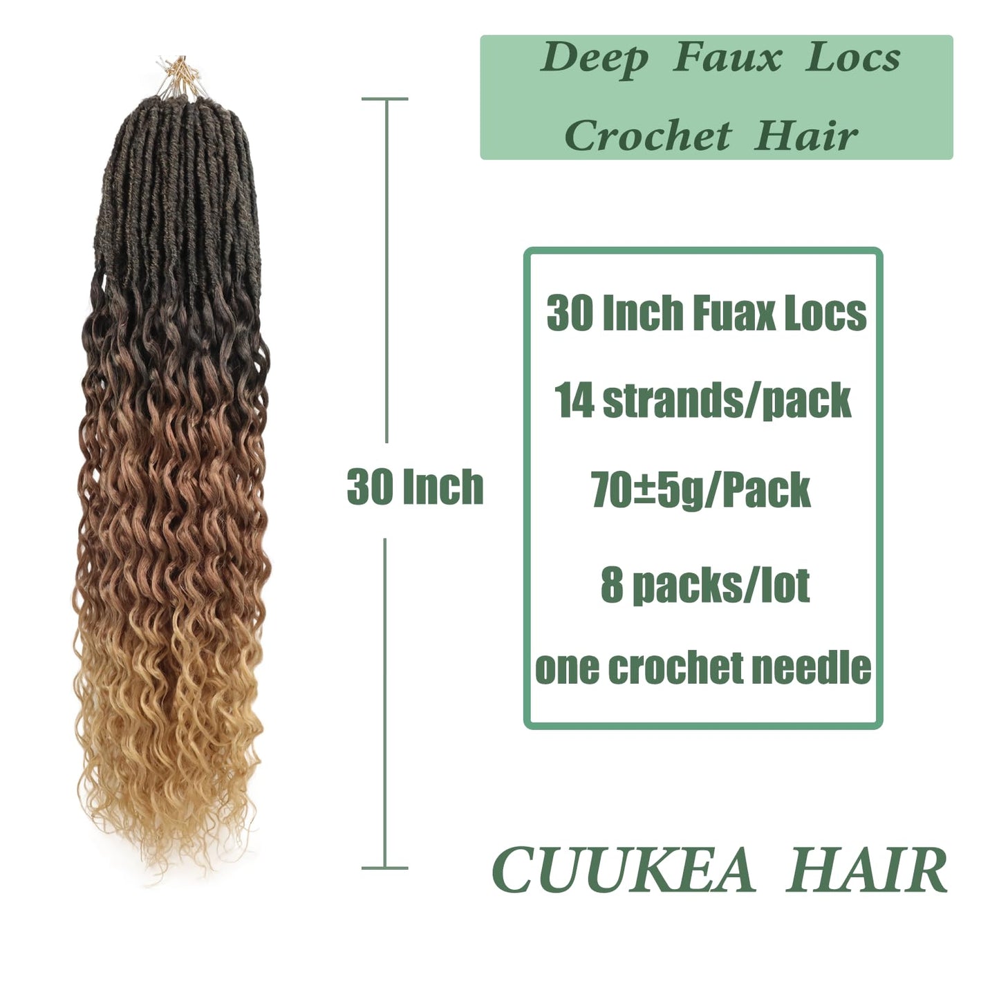 Deep Faux Locs Crochet Hair 30 Inch 8 Packs Goddess Locs Crochet Hair 1B3027 Soft Loc Faux Loc Crochet Braids with Curly Ends Prelooped Deep Wave Croceht Braids for Black Women(Black to Blonde)
