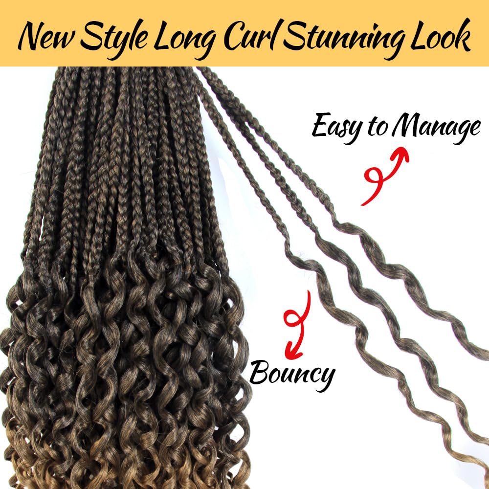 SECPOCPONY Long Boho Curl Box Braids Crochet Hair, 30 Inch, 8 Packs, T27