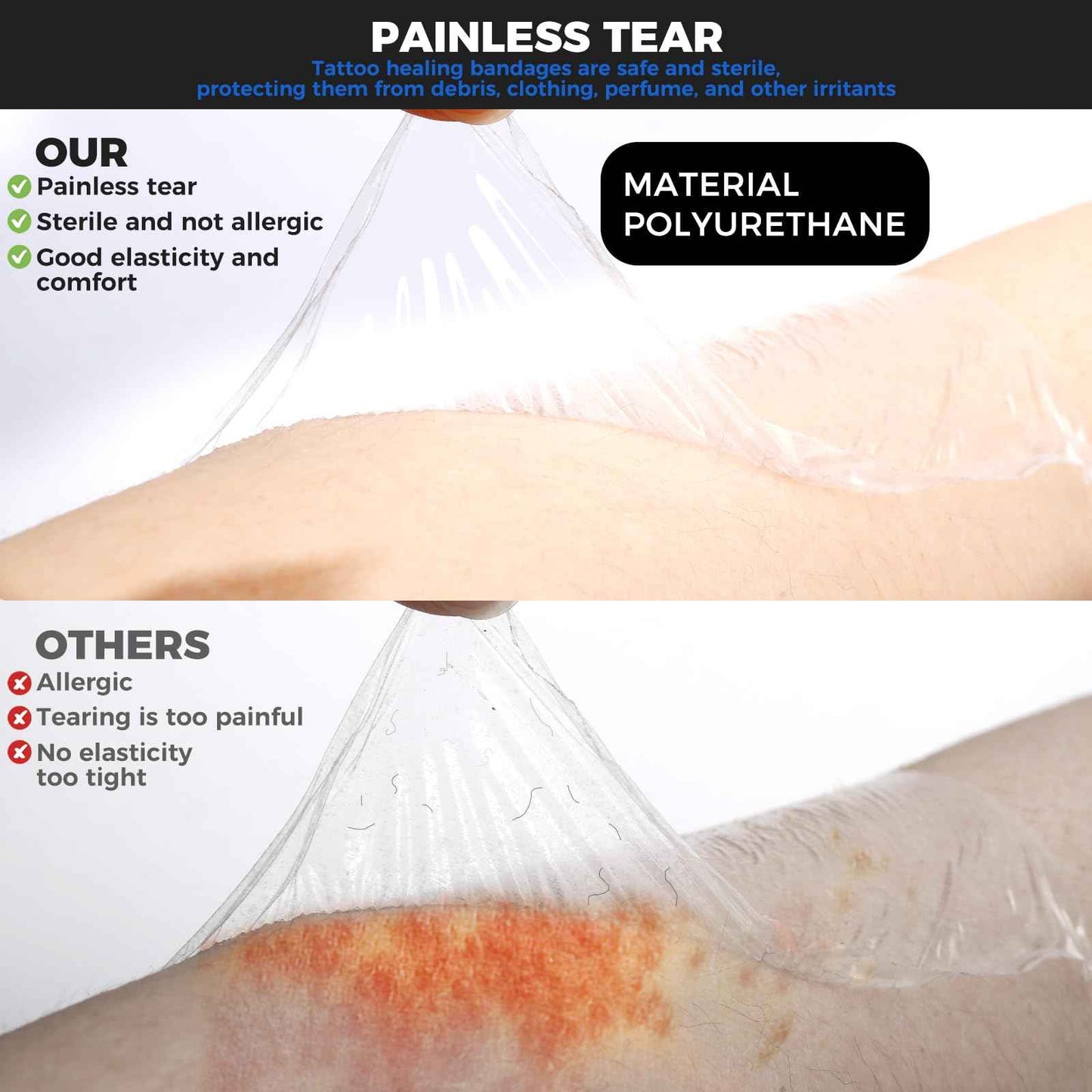 10 Rolls Tattoo Aftercare Waterproof Bandages, 6" x 1.1 Yard Tattoo Cover Up Tape, Tattoo Supplies Second Skin Transparent Film Healing Protective Clear Sterile and Safe Bandages