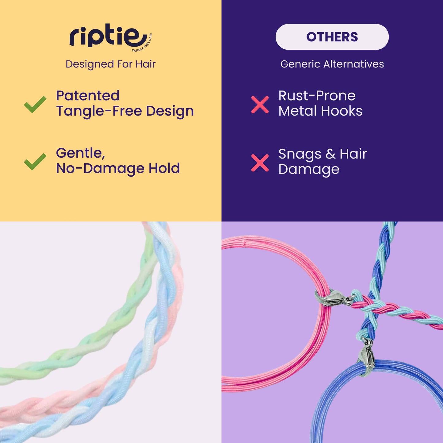 Rip Tie Regular Soft Tangle-Free Hair Tie for Women, Nylon Hair Elastic, Colorful Hair Accessory - As Seen on Shark Tank - 3 Pack Tropical