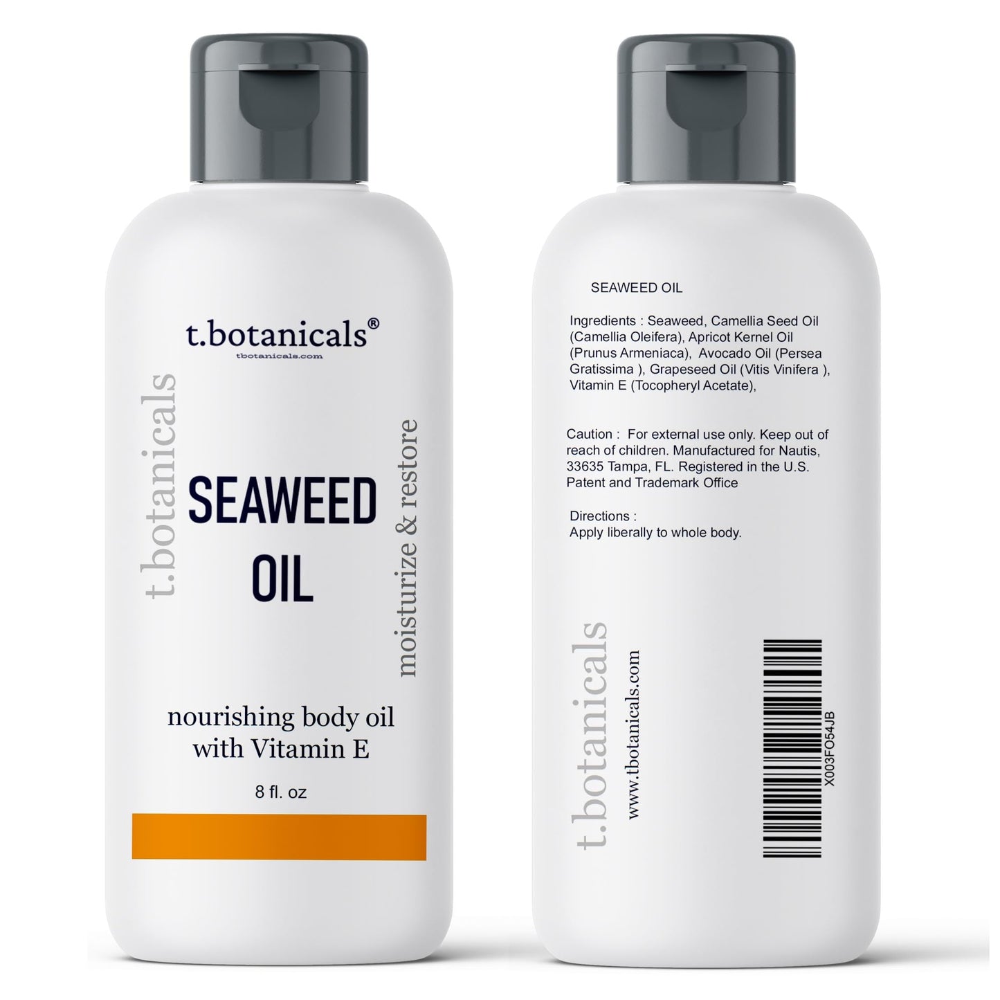 Seaweed Body Oil 8 oz. Nourishing Sea Moss Oil Fast Absorbing Firming Anti-Aging Non-Greasy Oil Day and Night Massage Kelp Moisturizer for Dry Dull, Sagging Skin, Face, Hair, Foot, Hands (Citrus)