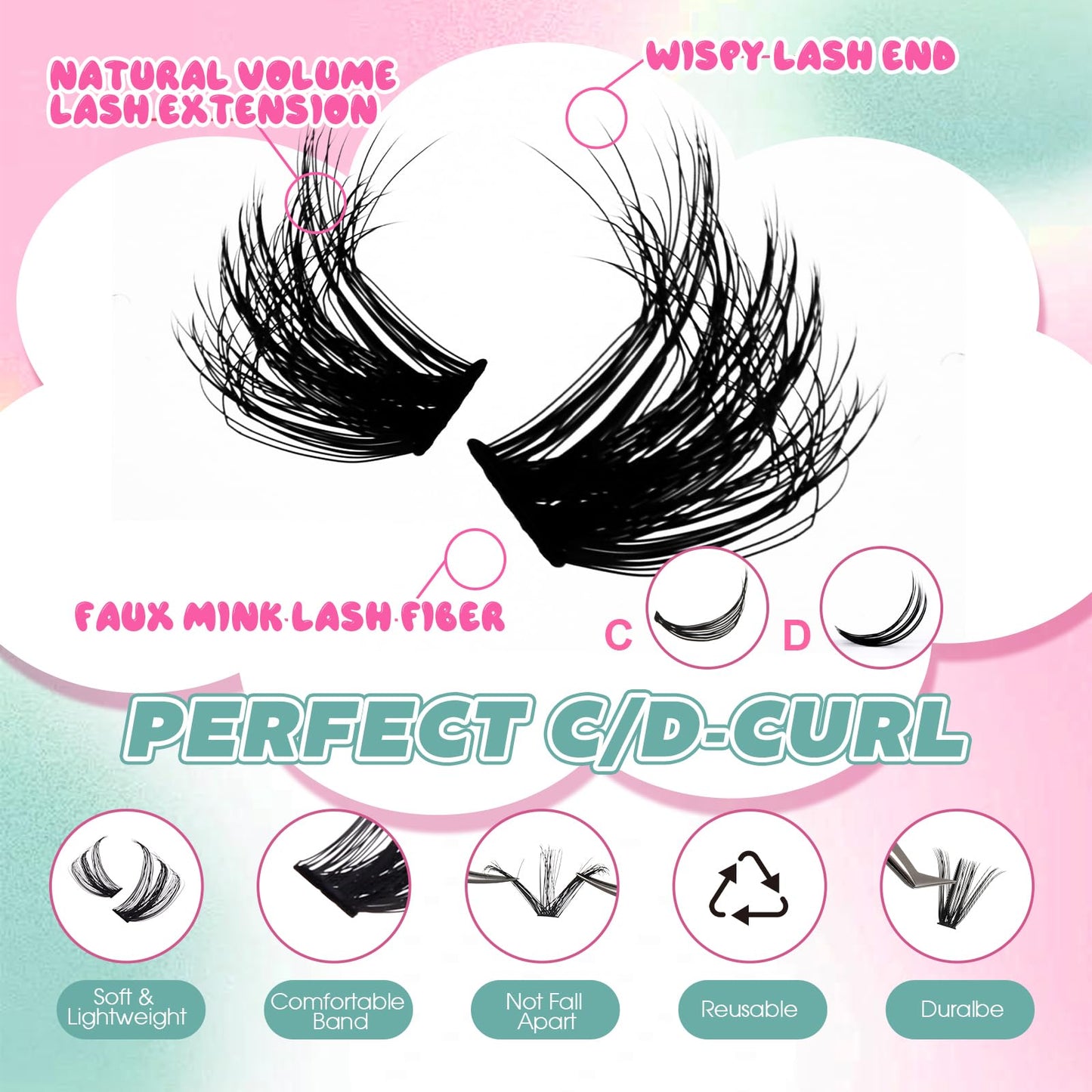 FADVAN 100D 3D Wispy Lash Clusters 280pcs, C Curl 8-16mm Individual False Eyelashes, Natural DIY Cluster Extensions for Beginners