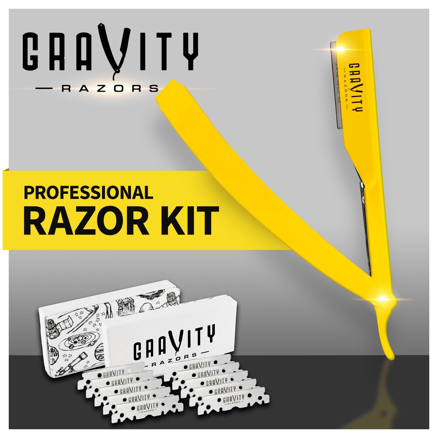 Professional Straight Razor - Ultra Exposed Straight Razor Kit with 10 Gravity Premium Blades, 2mm Exposed ("The OG")