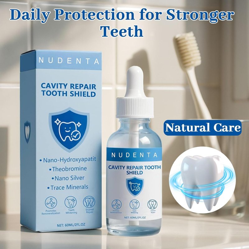 Nudenta Cavity Repair Tooth Armor Liquid - Nano Hydroxyapatite Remineralization Drops | 60ml 2-Pack for Enamel Strengthening & Whitening