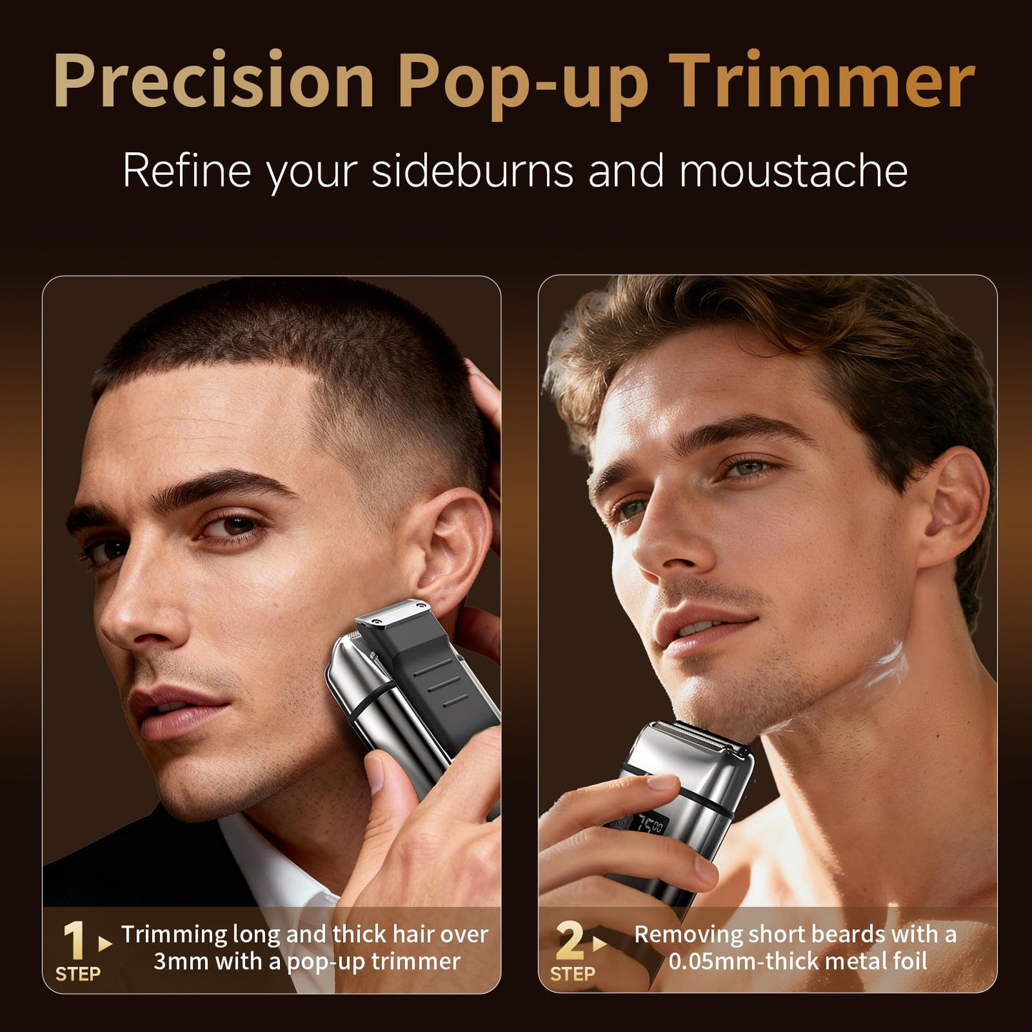 KOMINGDON Electric Foil Shaver for Men,Electric Razor with Pop-up Trimmer,Cordless Beard Trimmer,Waterproof,Wet & Dry Shaving,LED Display,2-Speed Mode (Silver)