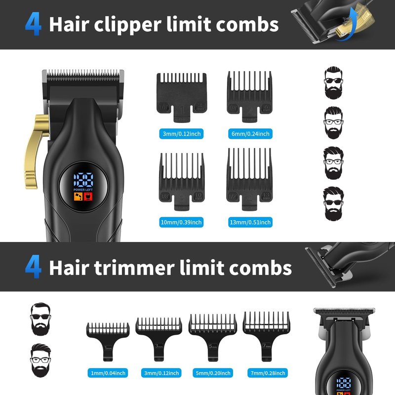 Professional Cordless Hair Clipper Set for Men - Beard Trimmers, Electric Foil Shaver & Nose Hair Trimmer | Rechargeable Grooming Kit