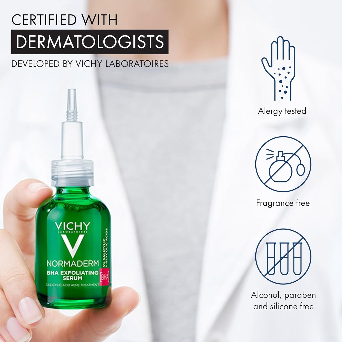 Vichy Normaderm BHA Exfoliating Serum - Salicylic Acid Acne Treatment with 4% Glycolic Acid | 1.01 Fl. Oz