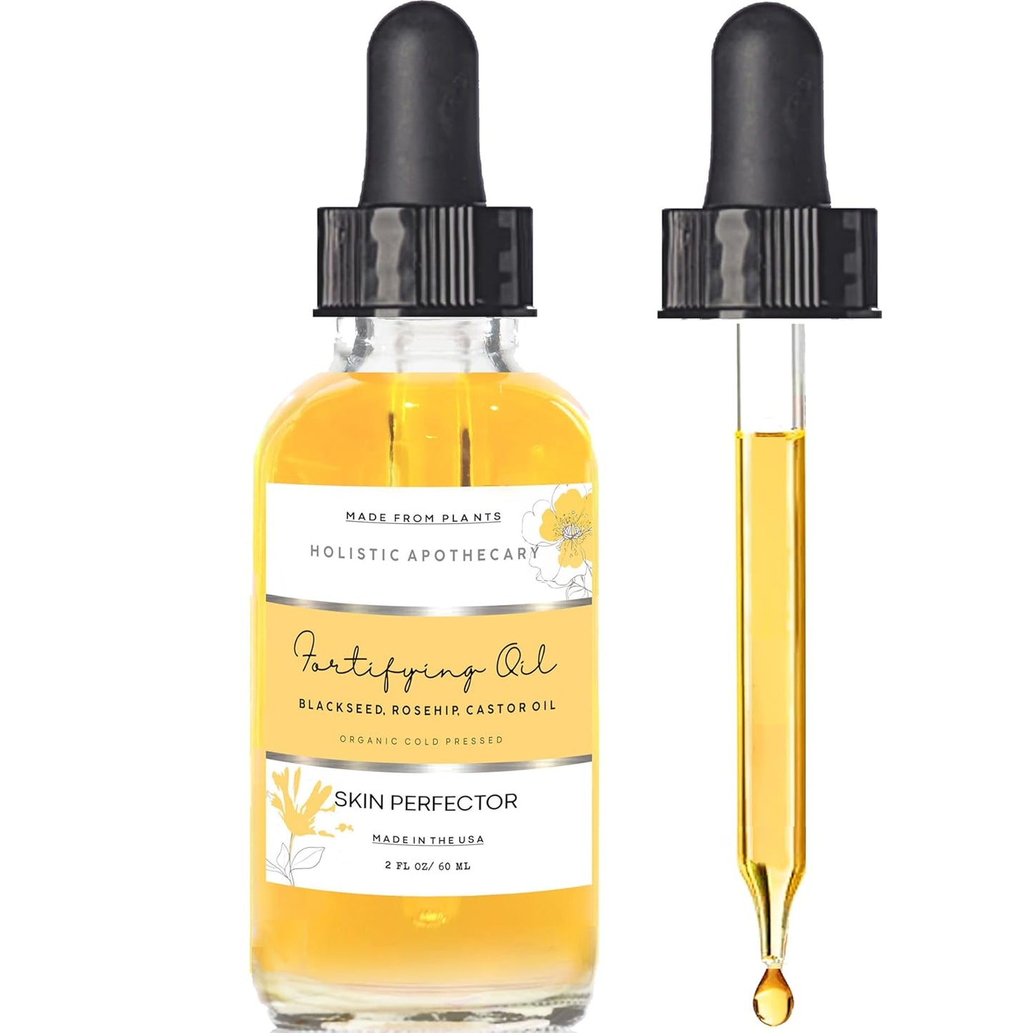 Organic Cold Pressed Face Oil - Black Seed, Rosehip & Castor Oil | Anti-Aging Hydrating Serum for Dry Skin (2 FL OZ)