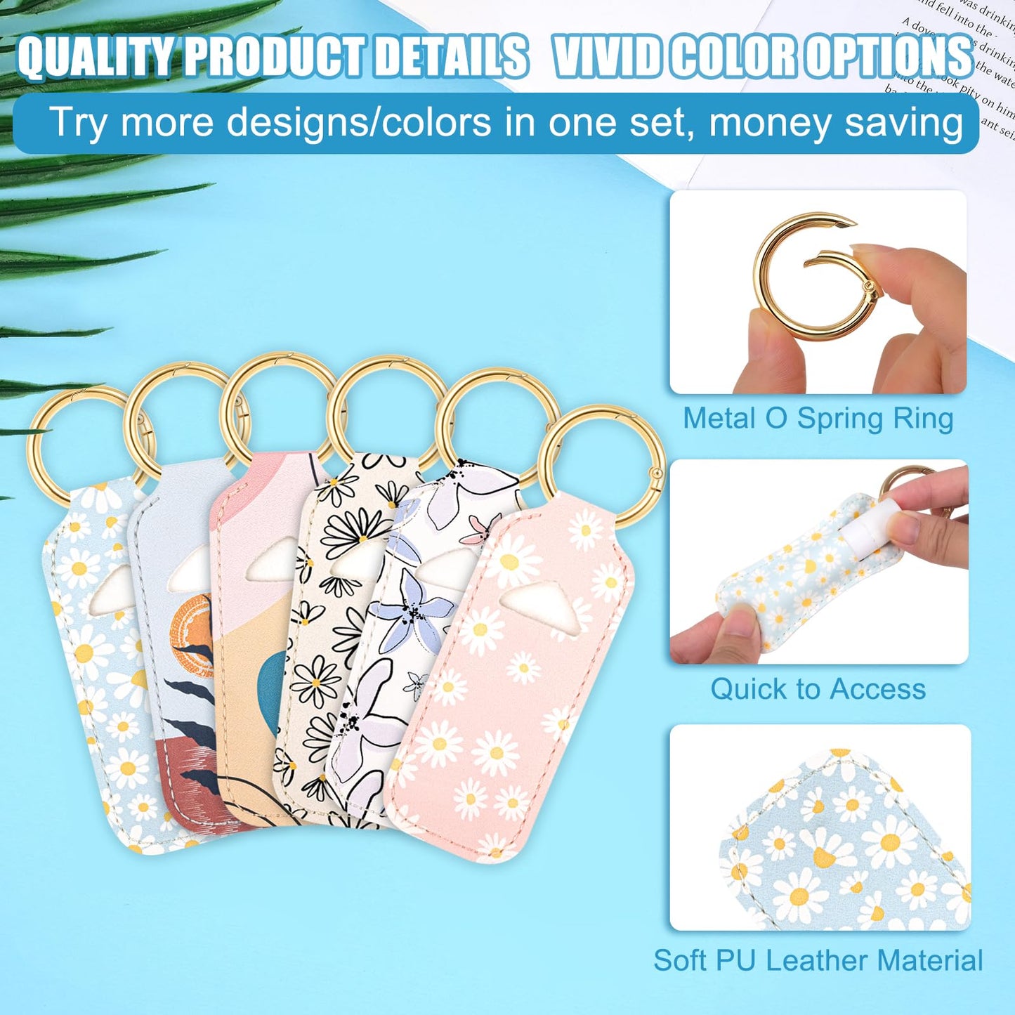 WK IEASON Lip Balm Holder Keychain Clip On PU Leather Lipstick Sleeve Pouch Lip Gloss Holder Lip Balm Sleeve Holder Keychain 3PCS（Floral Set B）