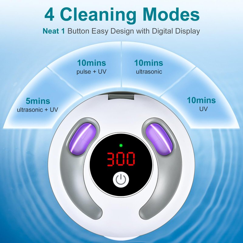 Hossili Ultrasonic Retainer Cleaner Machine, 45kHz 200ML Dental Cleaning Pod with 4 Wash Modes, Digital Timer for Denture Cleaner, Aligners, Mouth Guards, Braces, Jewelry & Toothbrush Heads (White)
