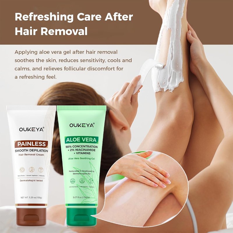 Hair Removal Cream for Sensitive Skin - Natural Extracts Depilatory Gel for Bikini Line, Legs, Arms | 2-Pack