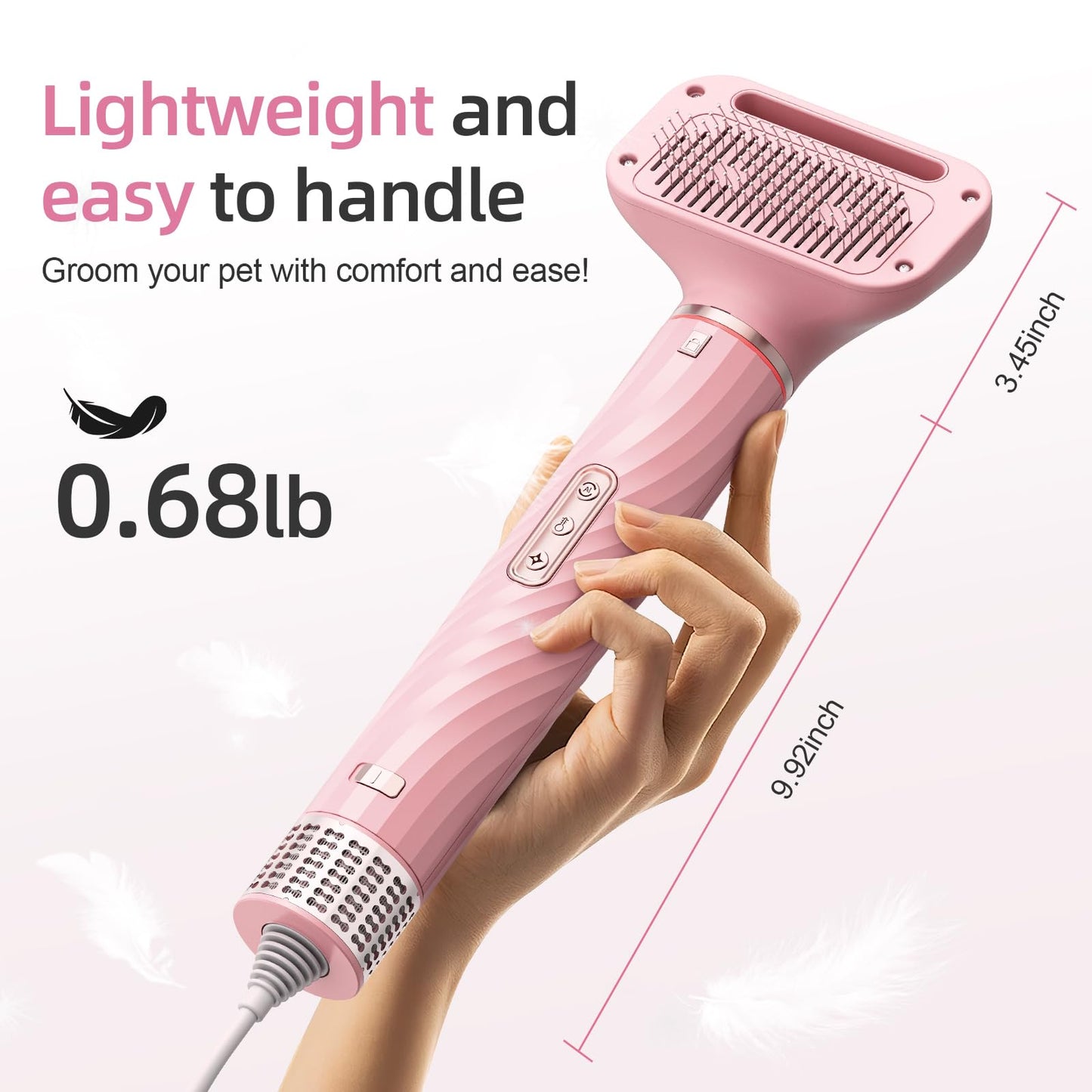 Morlivan Dog Hair Dryer with Slicker Brush, High Velocity Pet Blow Dryer for Grooming, Low Heat Low Noise Dog Grooming Supplies for Home Use, Includes 4 Nozzles for Drying & Brushing, Gray