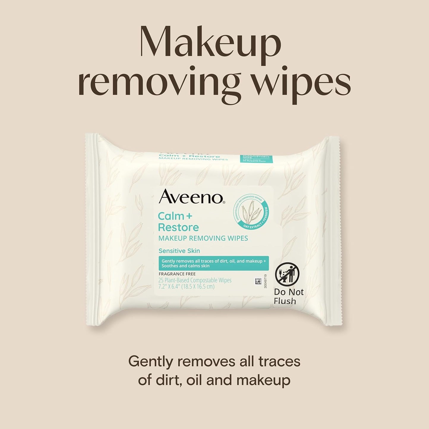 Aveeno Calm + Restore Makeup Remover Wipes - Unscented, Fragrance-Free Facial Towelettes with Oat Extract & Feverfew | 25 Ct