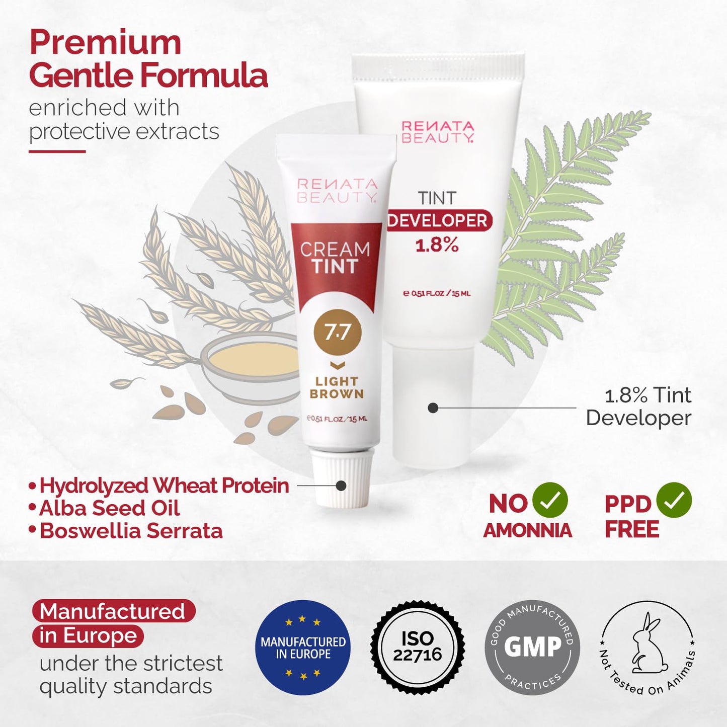 RB RENATA BEAUTY Tint Kit – Cream Hair Dye Kit with Developer and Application Brush for Spot Coloring - Covers Gray Hairs, Smudge-Proof, Long-Lasting Up to 4 Weeks, 20 Applications [Light Brown]