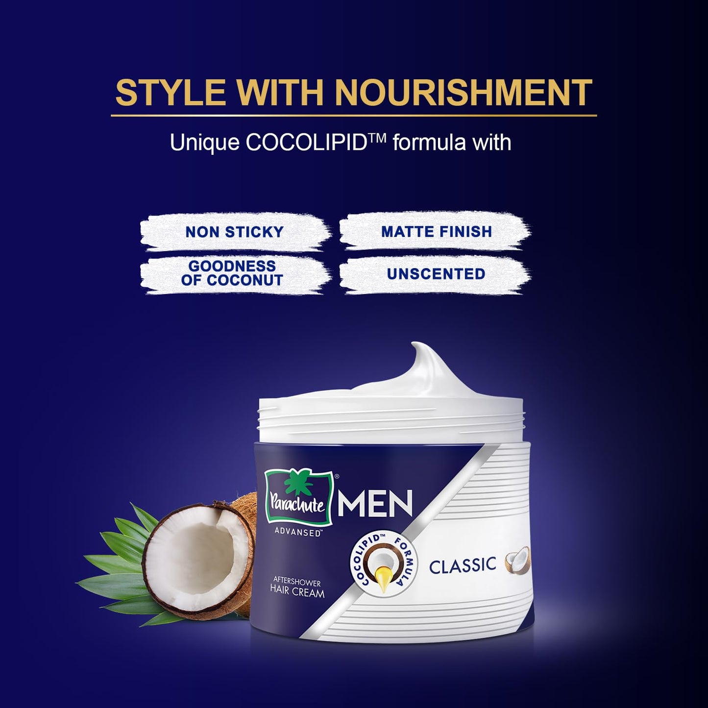 Parachute Advansed Hair Cream For Men |Hair Cream After Shower |Goodness of Coconut| Moisturizes & Strengthens Hair| For Soft, Smooth Hair| Non Sticky | 3.3 Fl.oz.