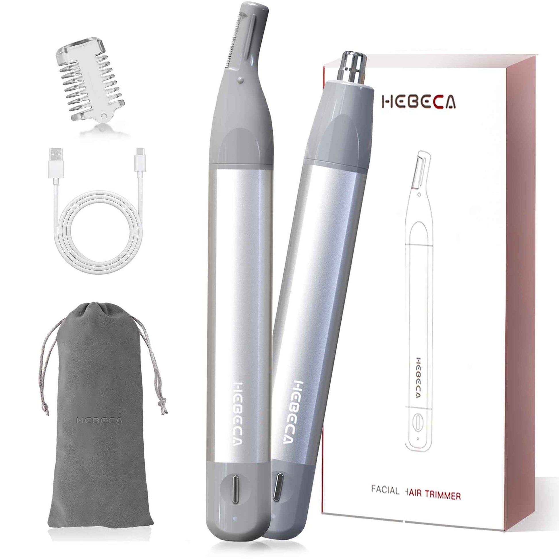 Nose Hair Trimmer for Women 3in1 Facial Hair Removal Trimmers- Rechargeable, Waterproof, Portable with Travel Bag- Trims Nose, Ear, Eyebrow, Peach-Fuzz, Lips, Chin Face Hair Remover (Silver Grey)