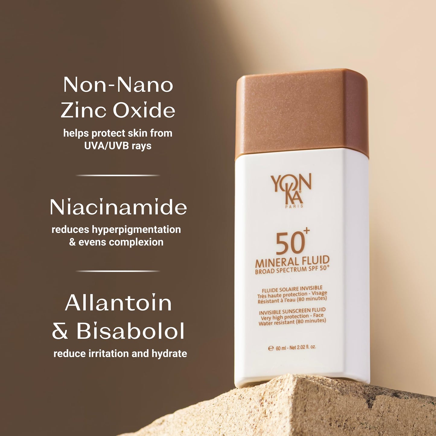YONKA PARIS SPF 50 Mineral Fluid | Weightless Sheer Sunscreen No White Cast | 100% Non Nano Zinc Oxide Niacinamide | Fragrance Free Water Resistant | Daily Facial Sun Protection | 1 Fl Oz