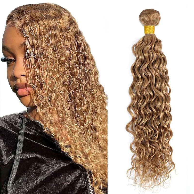 Honey Blonde Human Hair Bundles 16 18 20 Inch Water Wave Bundles Human Hair Unprocessed Native Virgin Hair 100/PC 3 Extensions #27 Blonde Color Curly Wet and Wavy Human Hair Extensions for Women