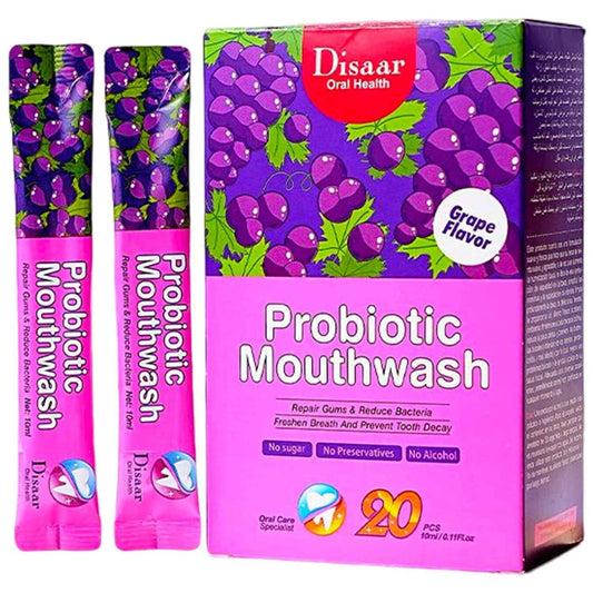 DISAAR BEAUTY Probiotic Mouthwash Removes Tooth Stains Soft Cool Mouth Feeling Protect Clean Deodorant Teeth 0.11fl.oz X 20pcs (Grape - Repair Gums & Fresh Breath & Prevent Decay)