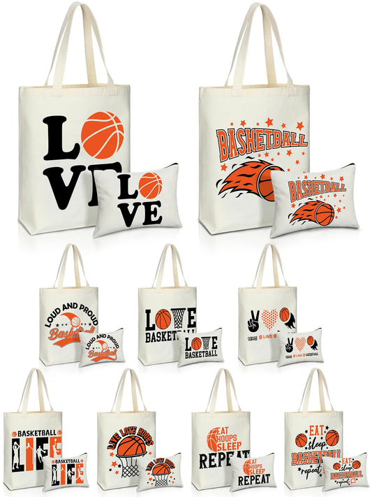 Huhumy 18 Pcs Volleyball Basketball Gifts for Women Cosmetic Bag Canvas Tote Bags Set for Teen Makeup Travel Players Teams(Volleyball)